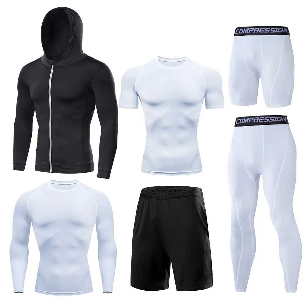 6 Pcs/Set Dry Fit Men's Training Sportswear Set Gym Fitness Compression Sport Suit Jogging Tight Sports Wear Clothes Male