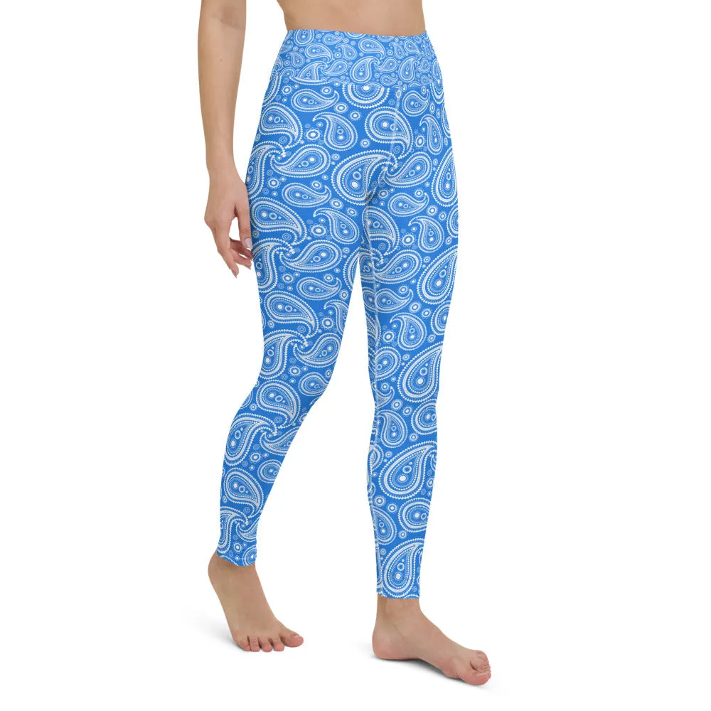 Blue & White Paisley Yoga Pants