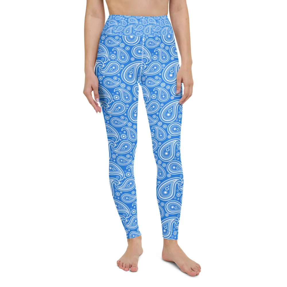 Blue & White Paisley Yoga Pants