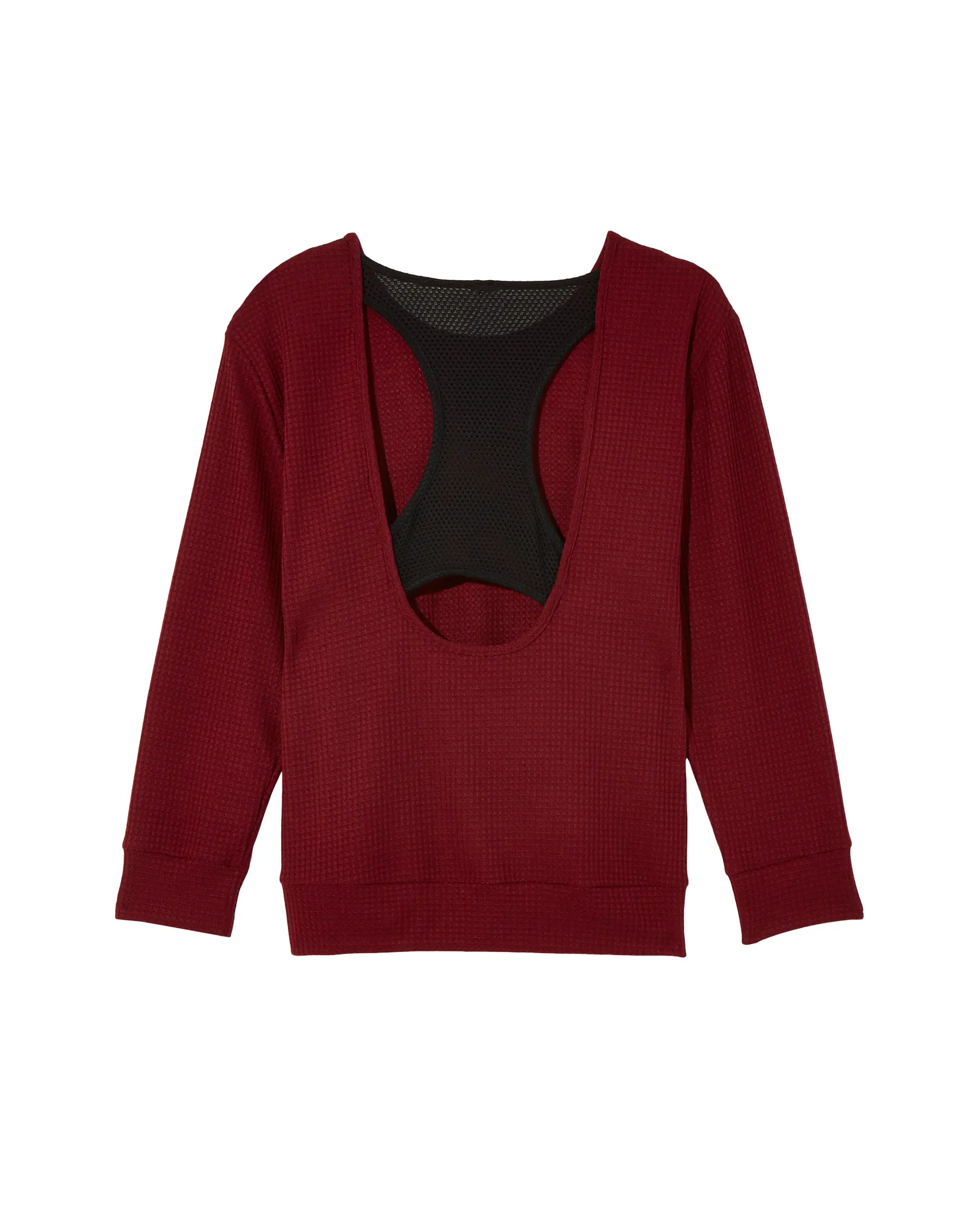 Calluna Long Sleeve Top with Racerback Detail | Burgundy / Black