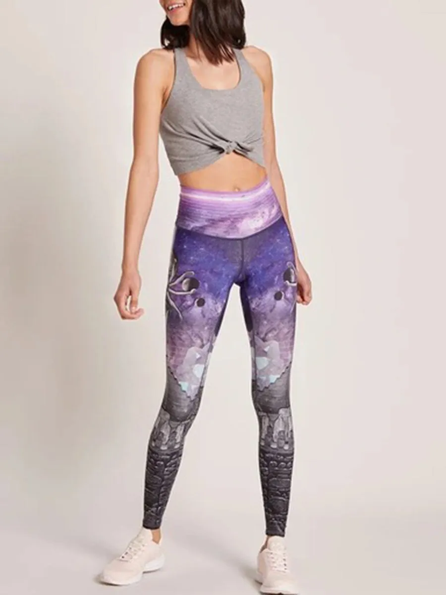 Castle Cartoon Printed High Waist Skinny Yoga Pants