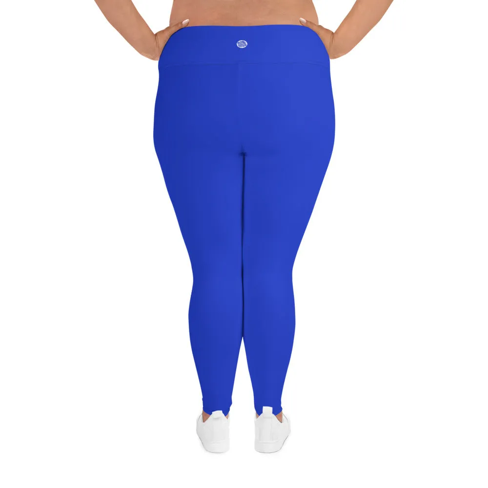 Cobalt Blue Women's Tights, Solid Color Plus Size High Waist Long Women's Yoga Tights/ Leggings- Made in USA/EU