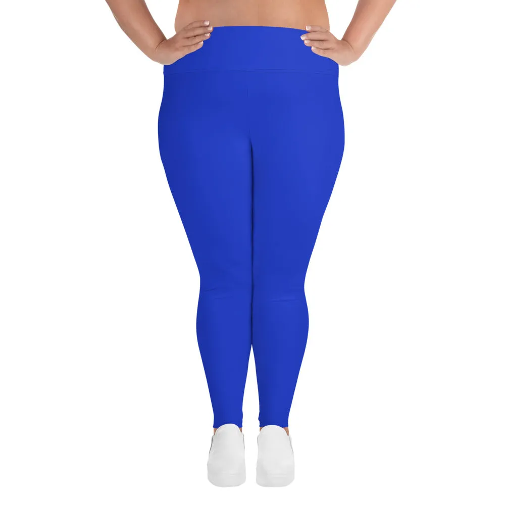 Cobalt Blue Women's Tights, Solid Color Plus Size High Waist Long Women's Yoga Tights/ Leggings- Made in USA/EU