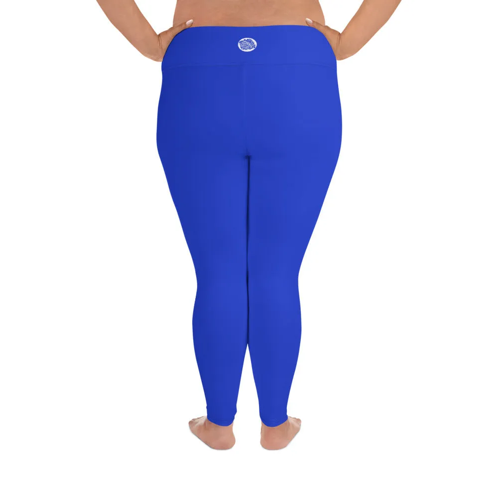 Cobalt Blue Women's Tights, Solid Color Plus Size High Waist Long Women's Yoga Tights/ Leggings- Made in USA/EU