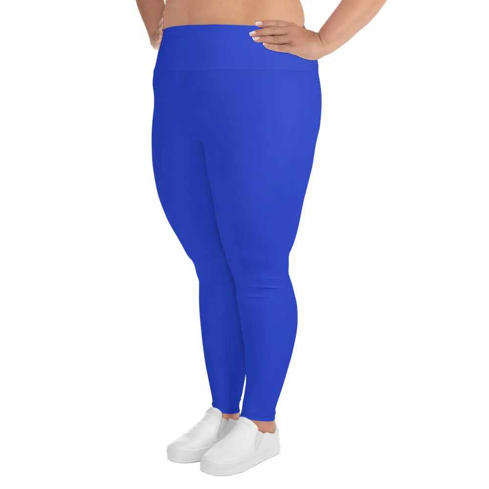 Cobalt Blue Women's Tights, Solid Color Plus Size High Waist Long Women's Yoga Tights/ Leggings- Made in USA/EU