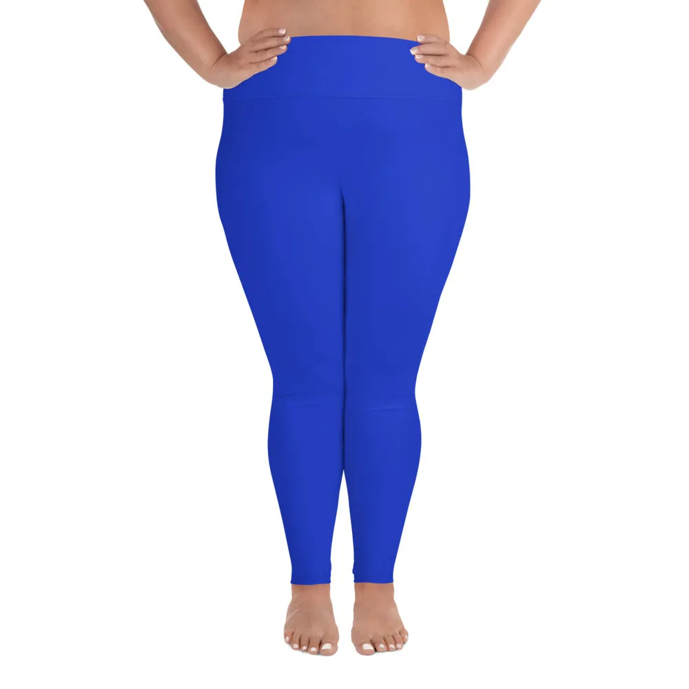 Cobalt Blue Women's Tights, Solid Color Plus Size High Waist Long Women's Yoga Tights/ Leggings- Made in USA/EU