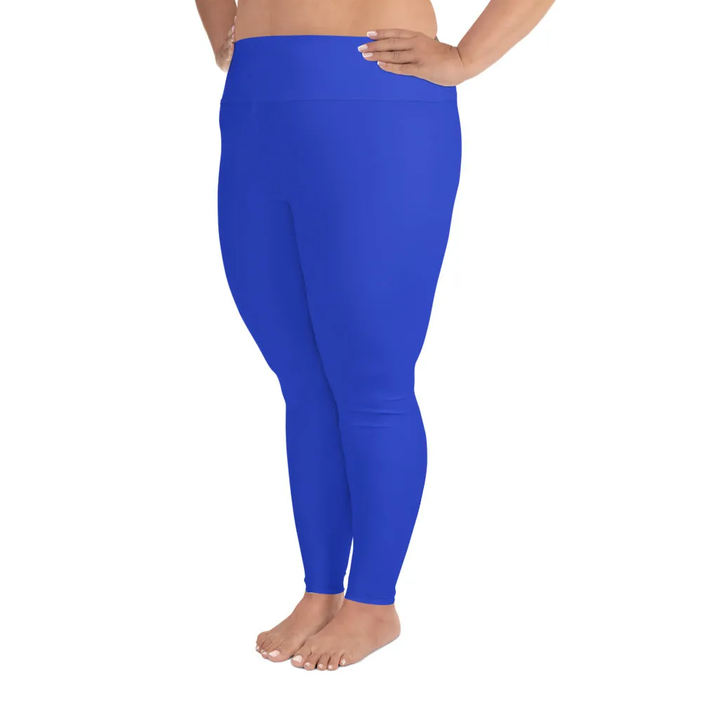 Cobalt Blue Women's Tights, Solid Color Plus Size High Waist Long Women's Yoga Tights/ Leggings- Made in USA/EU