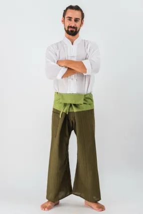 Cotton Thai Fisherman Yoga Massage Pants Two Tone Olive Green