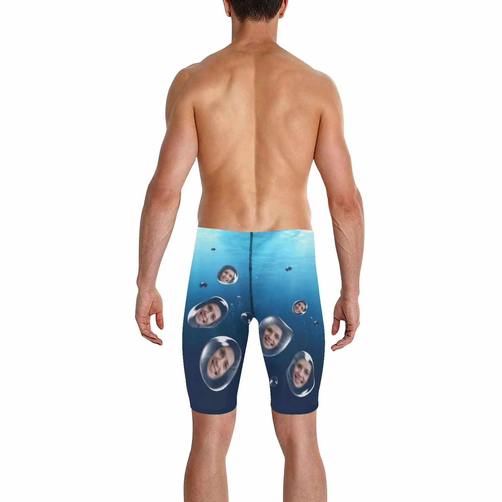 Custom Face Blue Blister Men's Knee Surf Shorts Rash Guard Swim Trunks Mens Personalized Swimsuit Bathing Suit With Girlfriend's Face