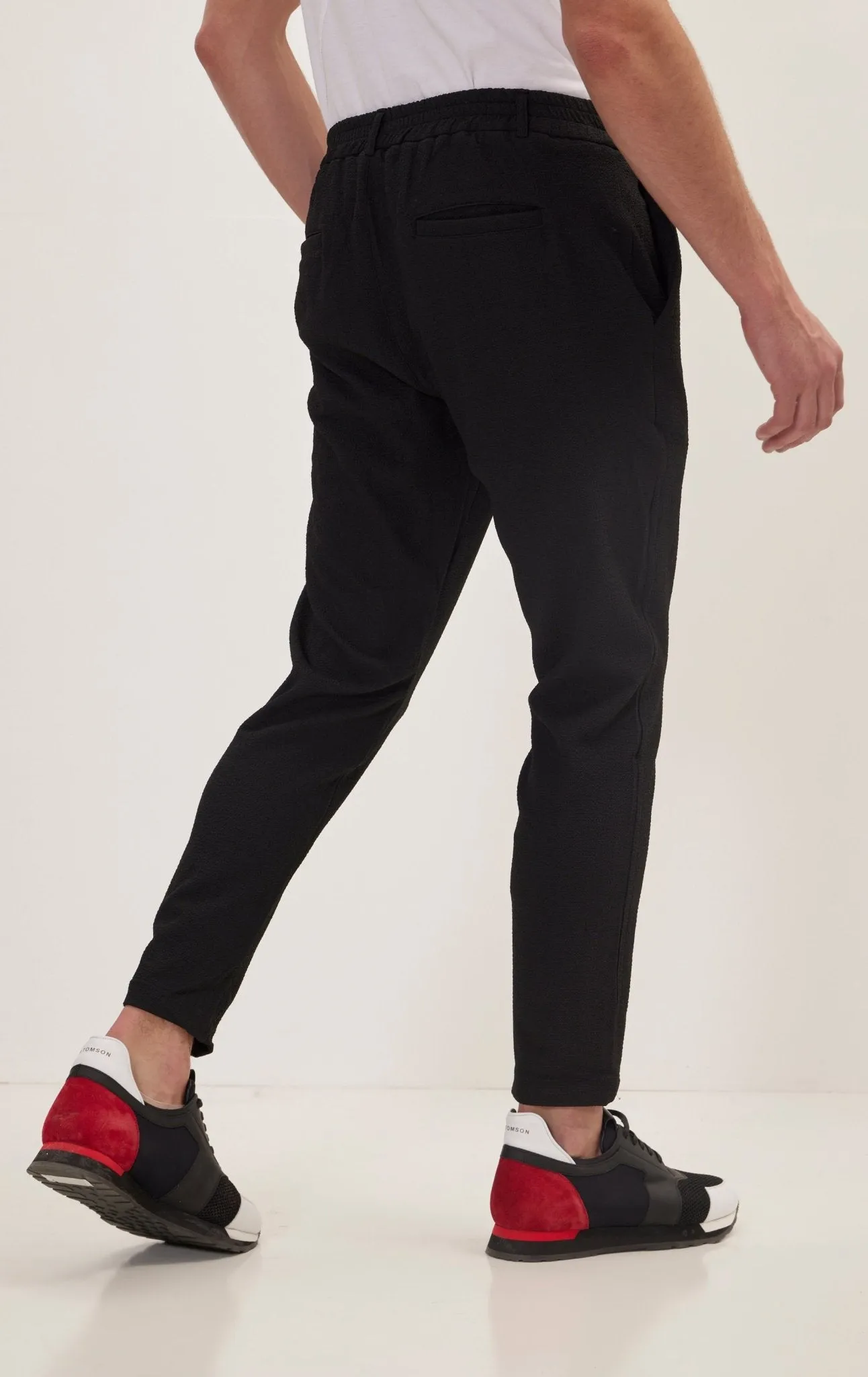 Front Pleated Waffle Pants - Black