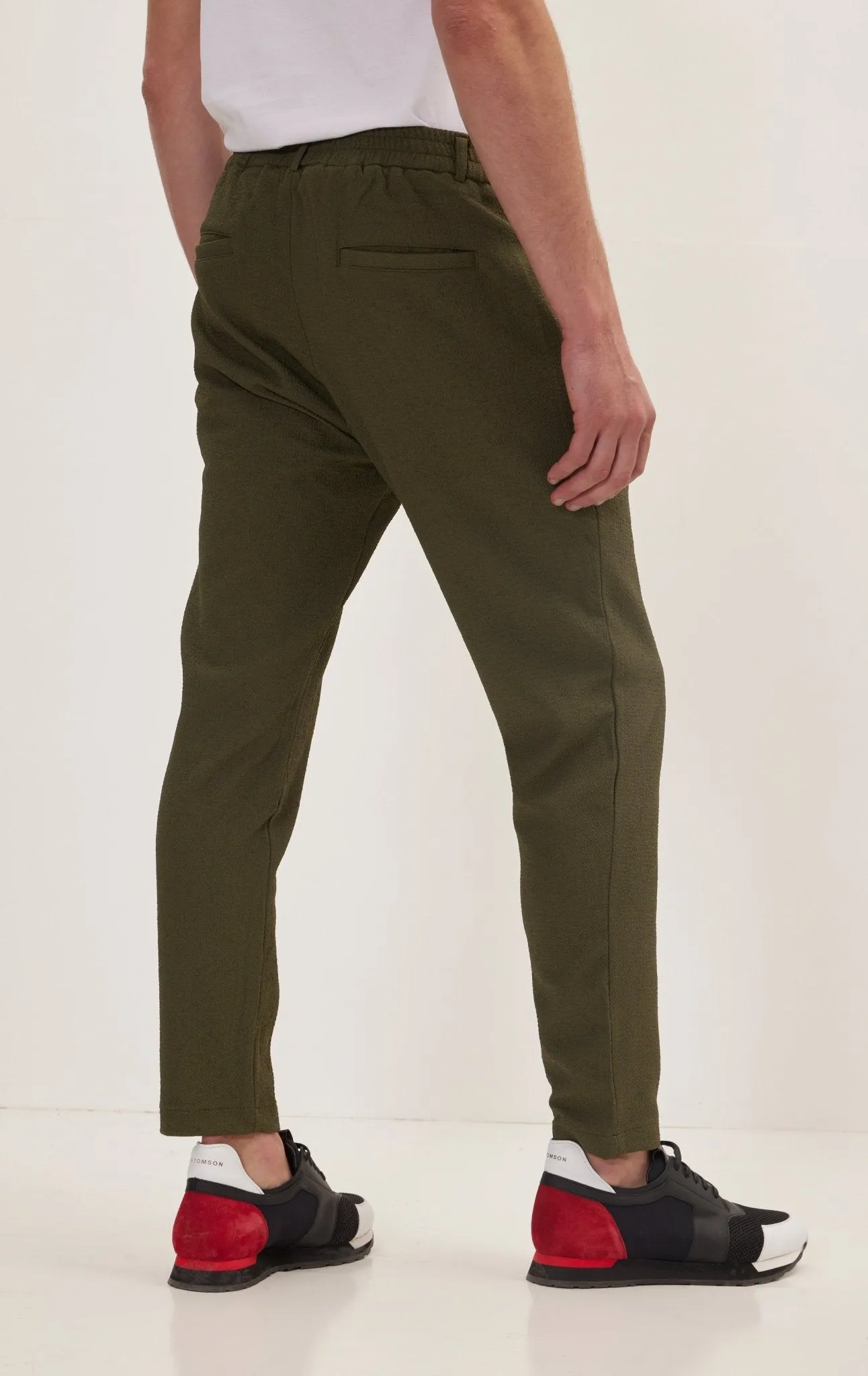 Front Pleated Waffle Pants - Green