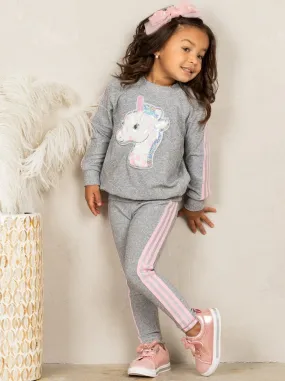 Girls Plush Unicorn Applique Sweatshirt and Jogger Set