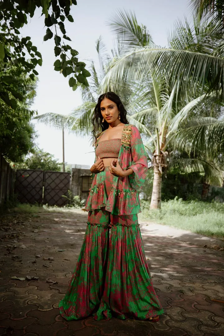 Green Viscose Georgette Digital Printed Sharara Set