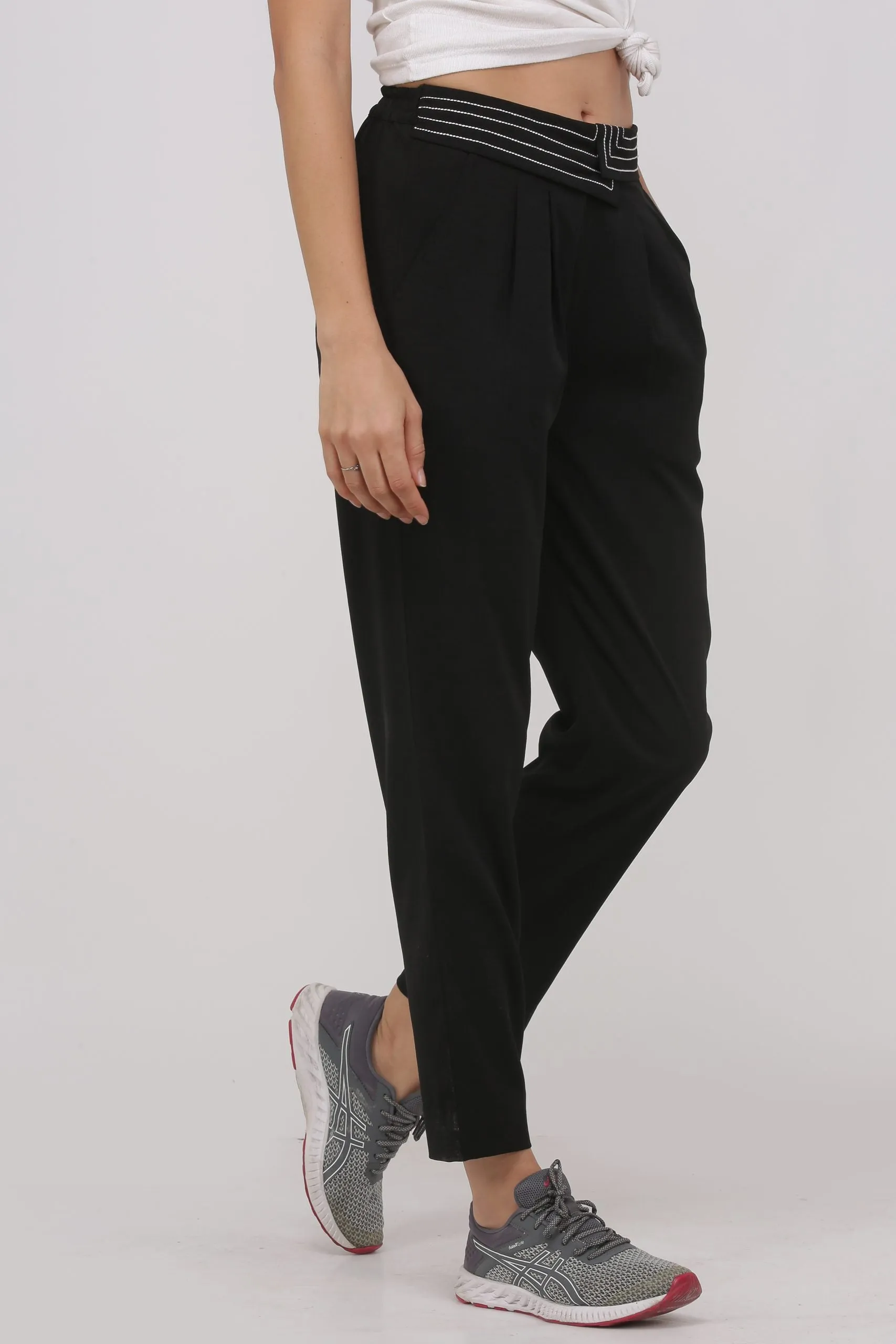 High Waist Crop Trouser for Women- Black