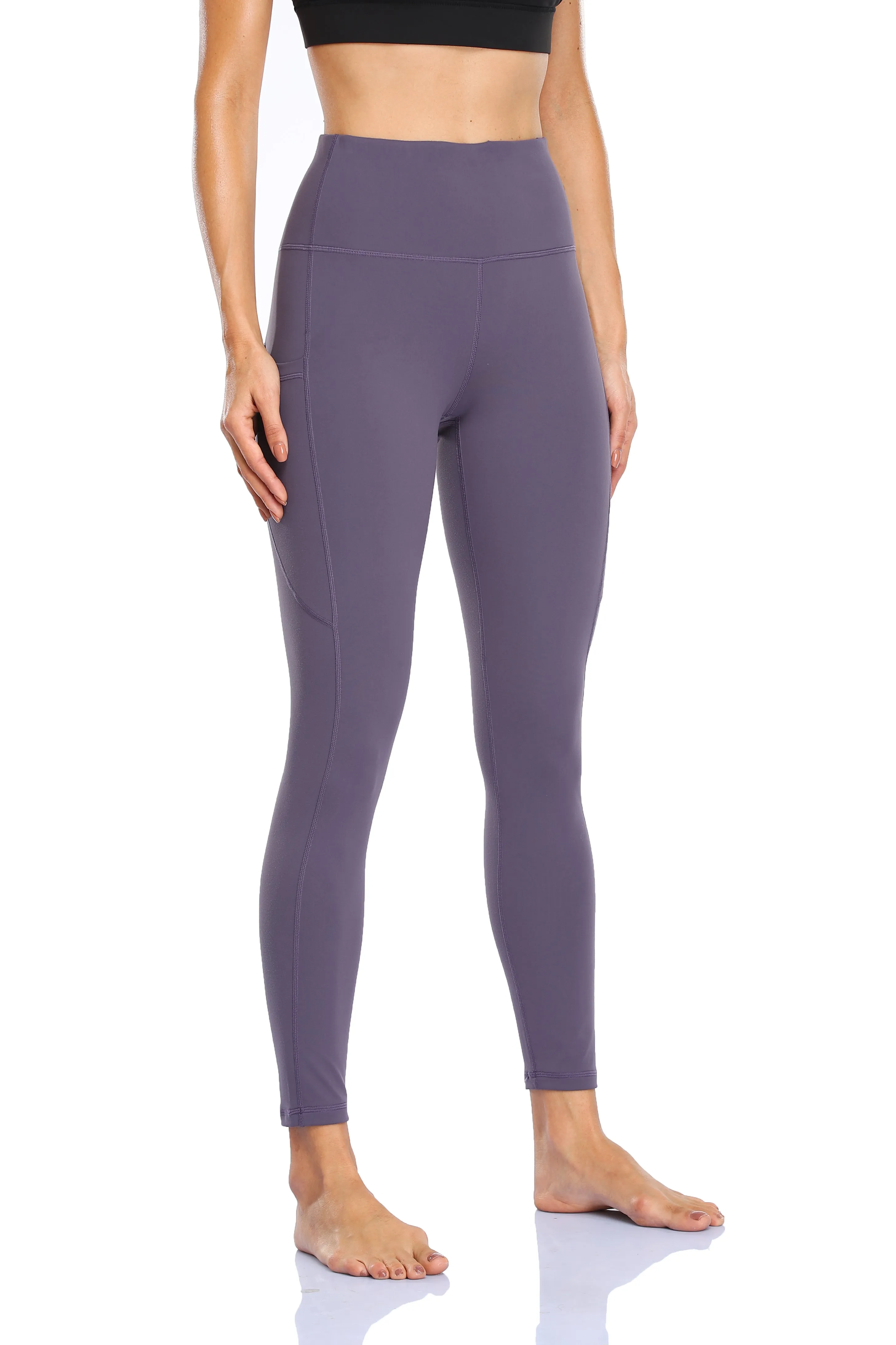 HZORI®|Women's High Waist Yoga Leggings with Pocket Tummy Control Squat Proof Pants Full Length Compression Leggings for Women|Purple