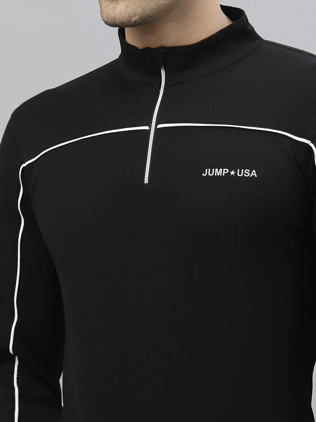 JUMP USA Outdoor Men Black Rapid-Dry Solid T-Shirts