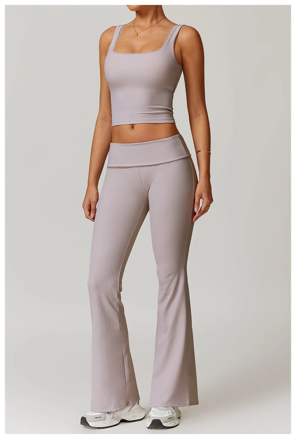 Lace-Trim High-Waist Flare Yoga Pants