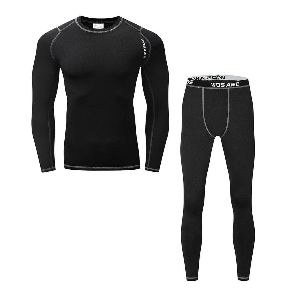 Men Long Sleeve Thermal Fleece Lined Compression Underwear Set Bicycle Jersey Base Layer Shirt and Pants Leggings for Cycling Running Jogging