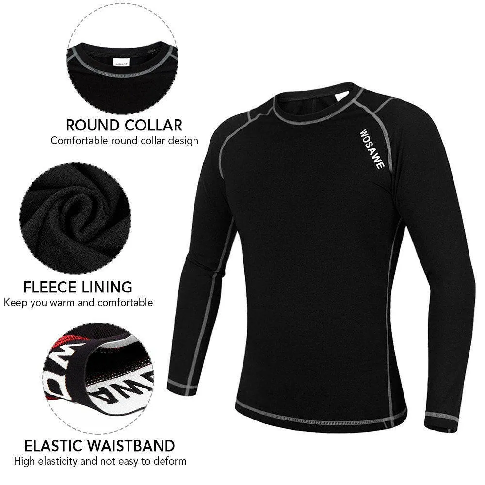 Men Long Sleeve Thermal Fleece Lined Compression Underwear Set Bicycle Jersey Base Layer Shirt and Pants Leggings for Cycling Running Jogging