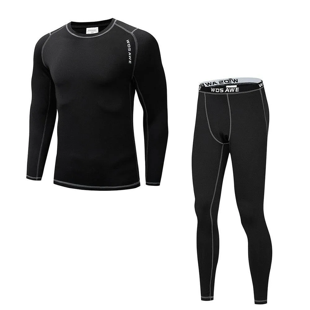 Men Long Sleeve Thermal Fleece Lined Compression Underwear Set Bicycle Jersey Base Layer Shirt and Pants Leggings for Cycling Running Jogging