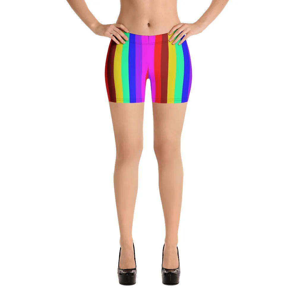 Rainbow Stretchy Shorts, Vertical Striped Gay Pride Parade Short Tights-Made in USA/EU