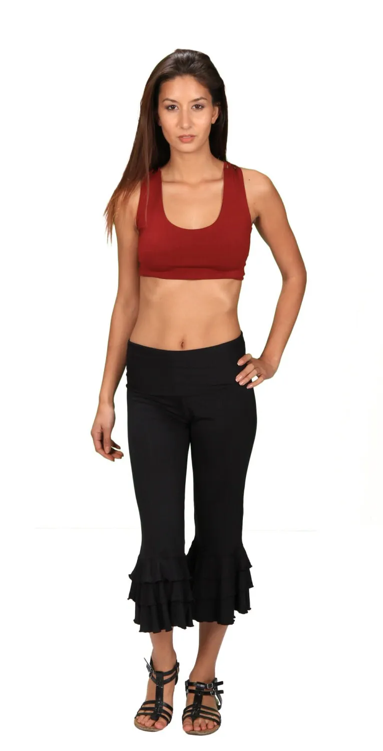 Ruffle Pants Bloomer Capri Yoga Pants in Black