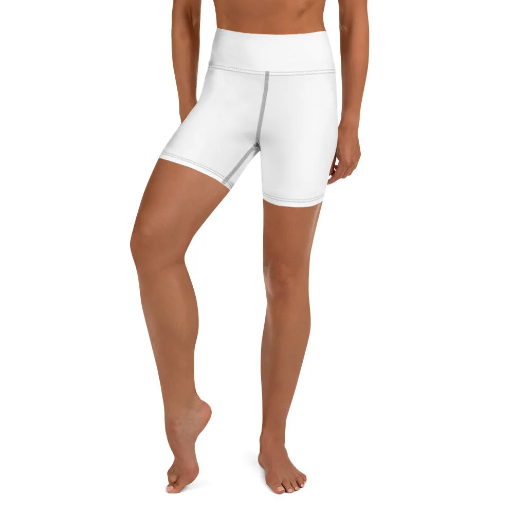 Solid White Yoga Shorts, Designer Modern Titanium White Women's Gym Tights-Made in USA/EU