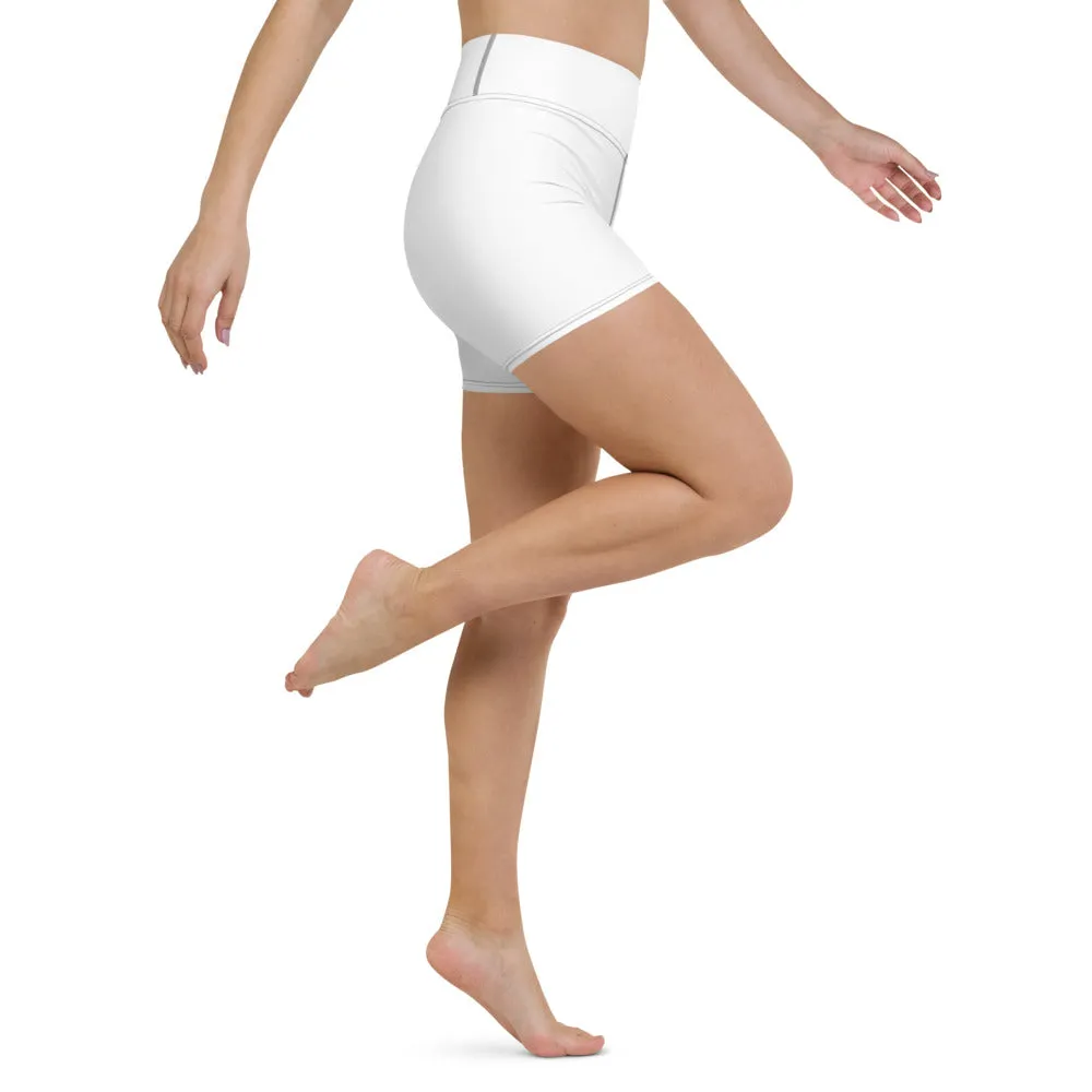 Solid White Yoga Shorts, Designer Modern Titanium White Women's Gym Tights-Made in USA/EU