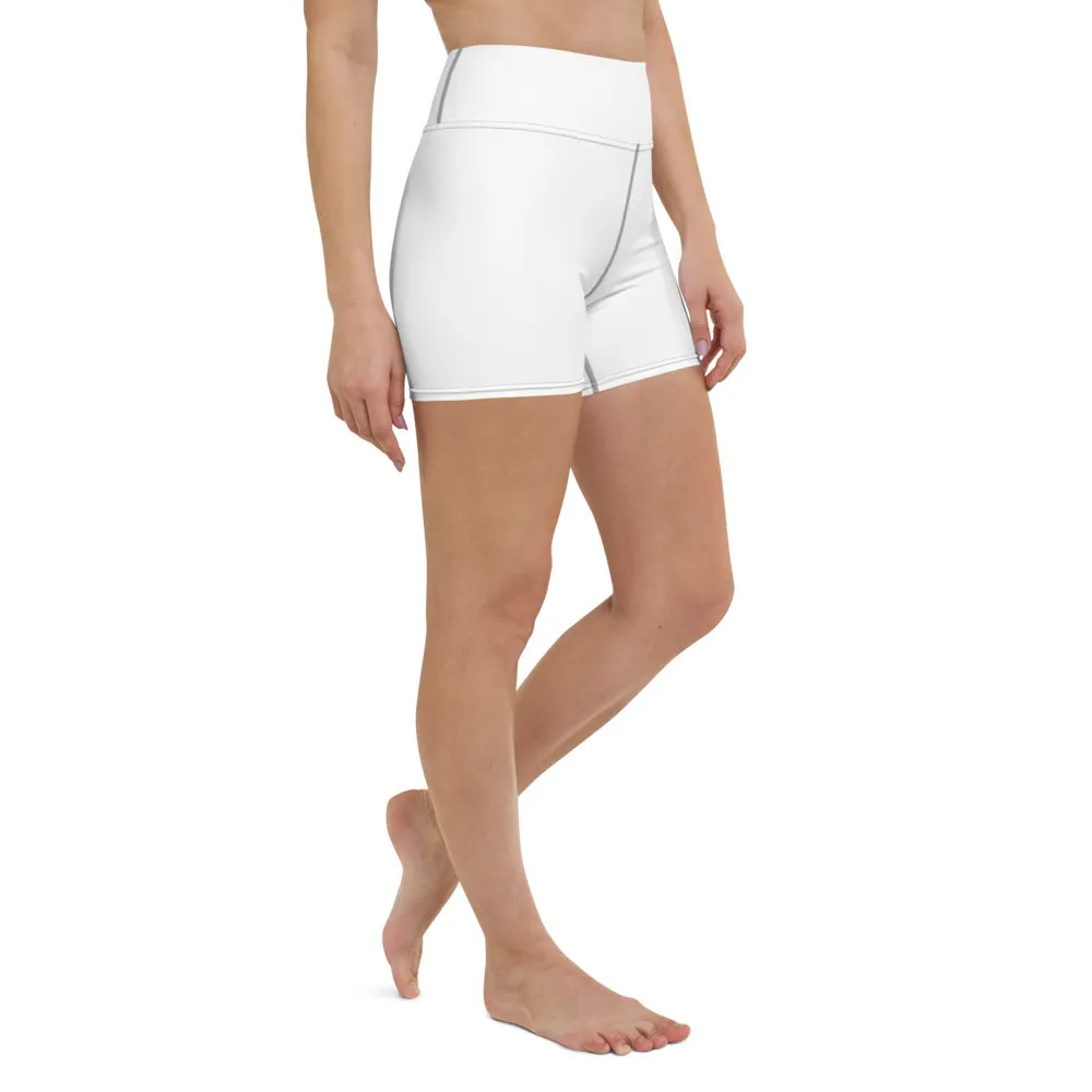 Solid White Yoga Shorts, Designer Modern Titanium White Women's Gym Tights-Made in USA/EU