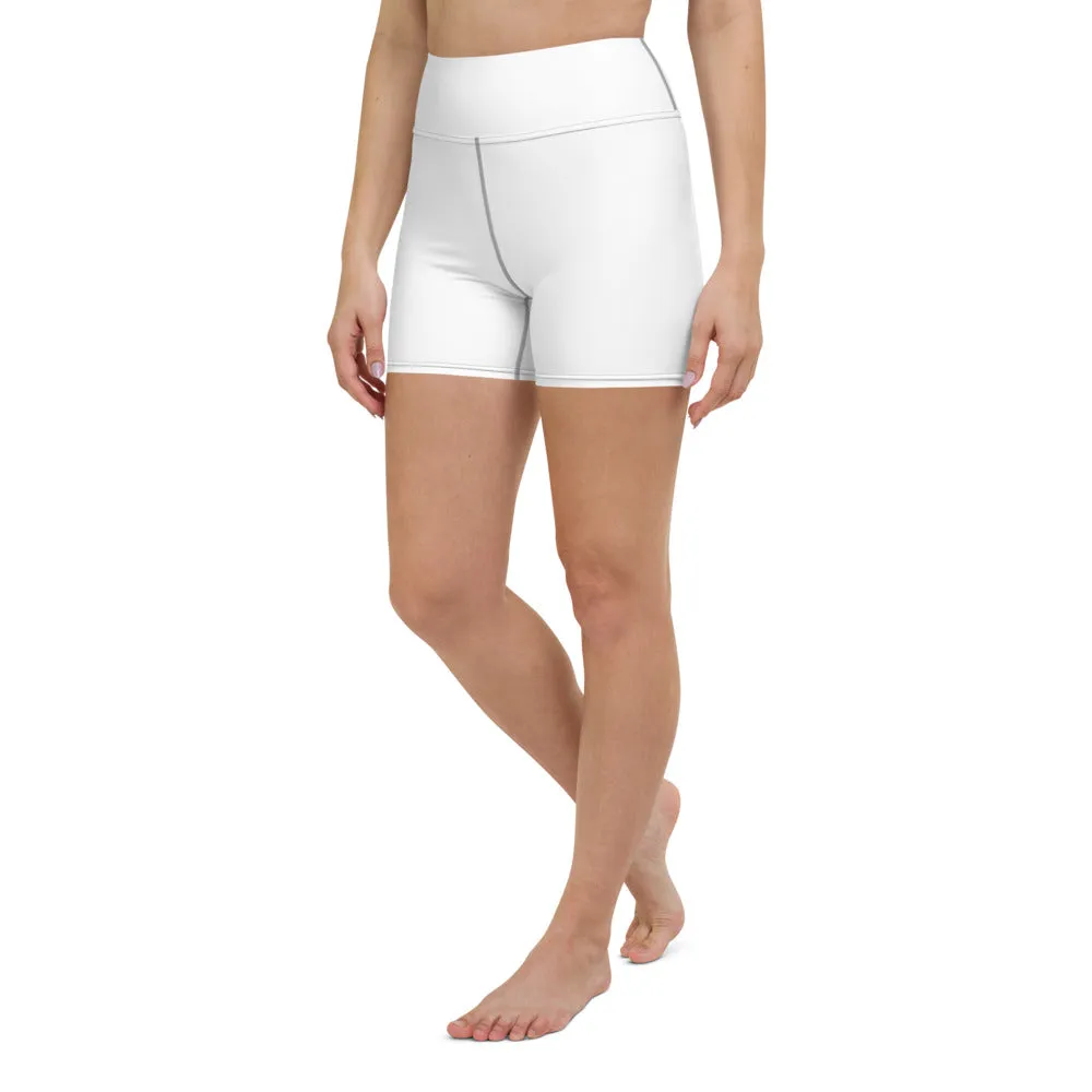 Solid White Yoga Shorts, Designer Modern Titanium White Women's Gym Tights-Made in USA/EU