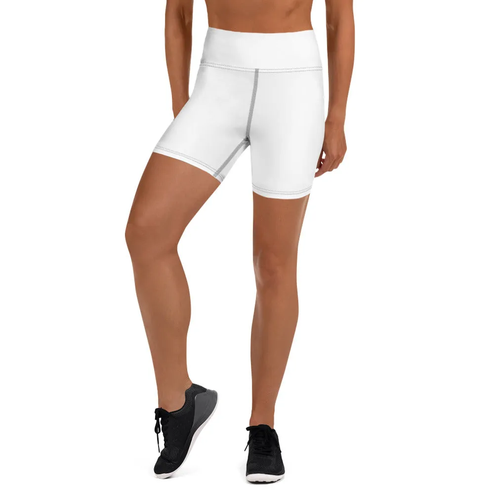 Solid White Yoga Shorts, Designer Modern Titanium White Women's Gym Tights-Made in USA/EU