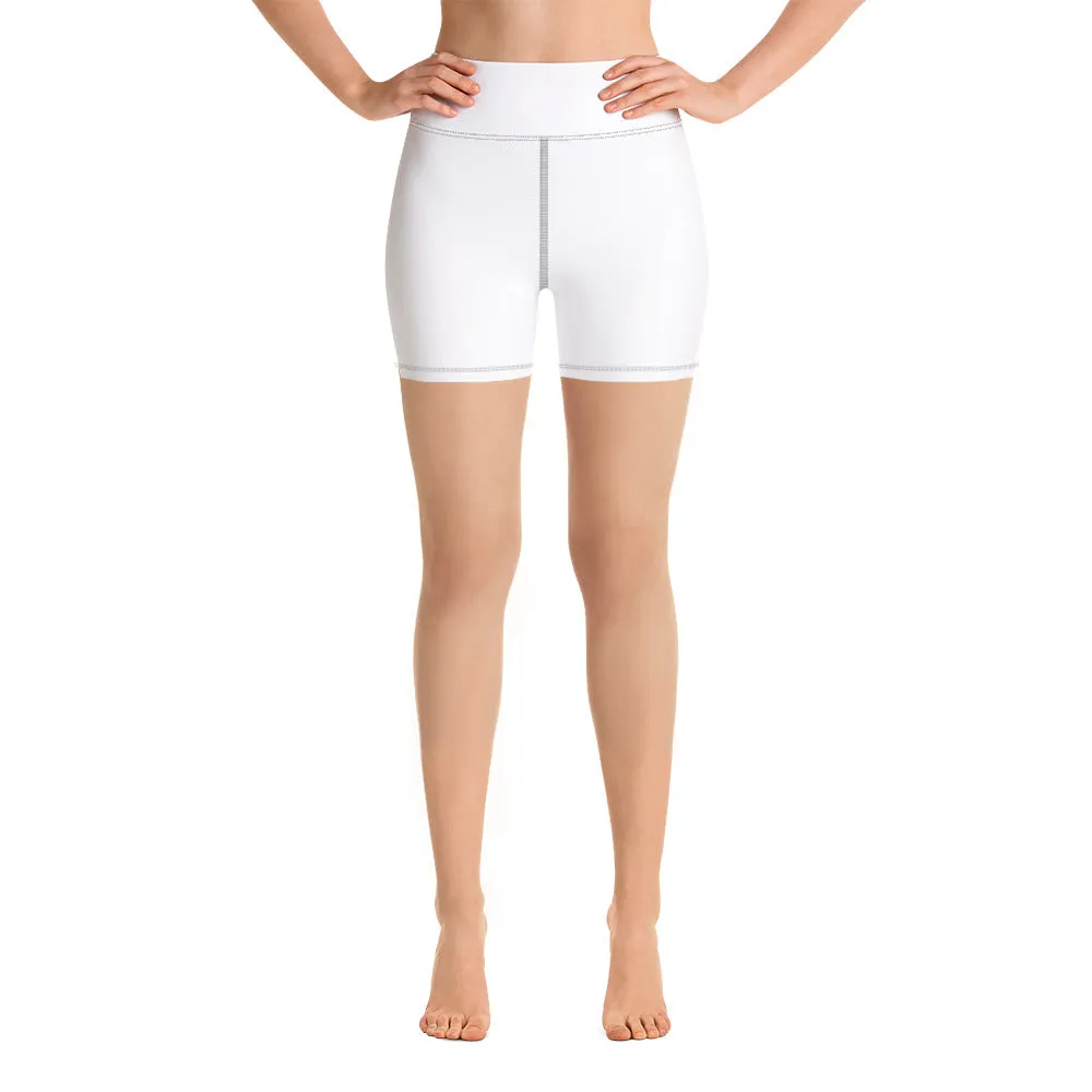 Solid White Yoga Shorts, Designer Modern Titanium White Women's Gym Tights-Made in USA/EU