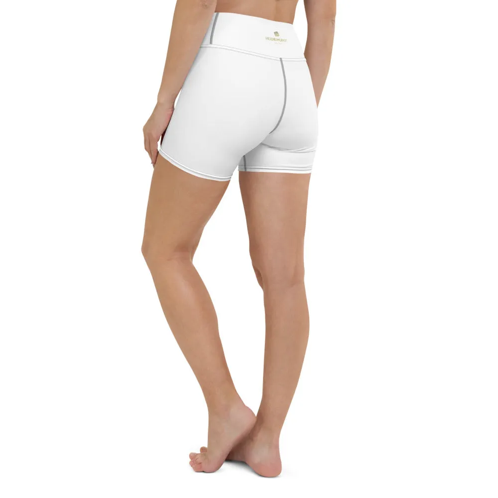 Solid White Yoga Shorts, Designer Modern Titanium White Women's Gym Tights-Made in USA/EU