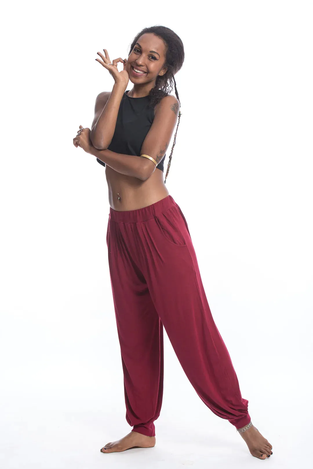 Spandex Cotton Harem Pant - Solid Red, Thailand