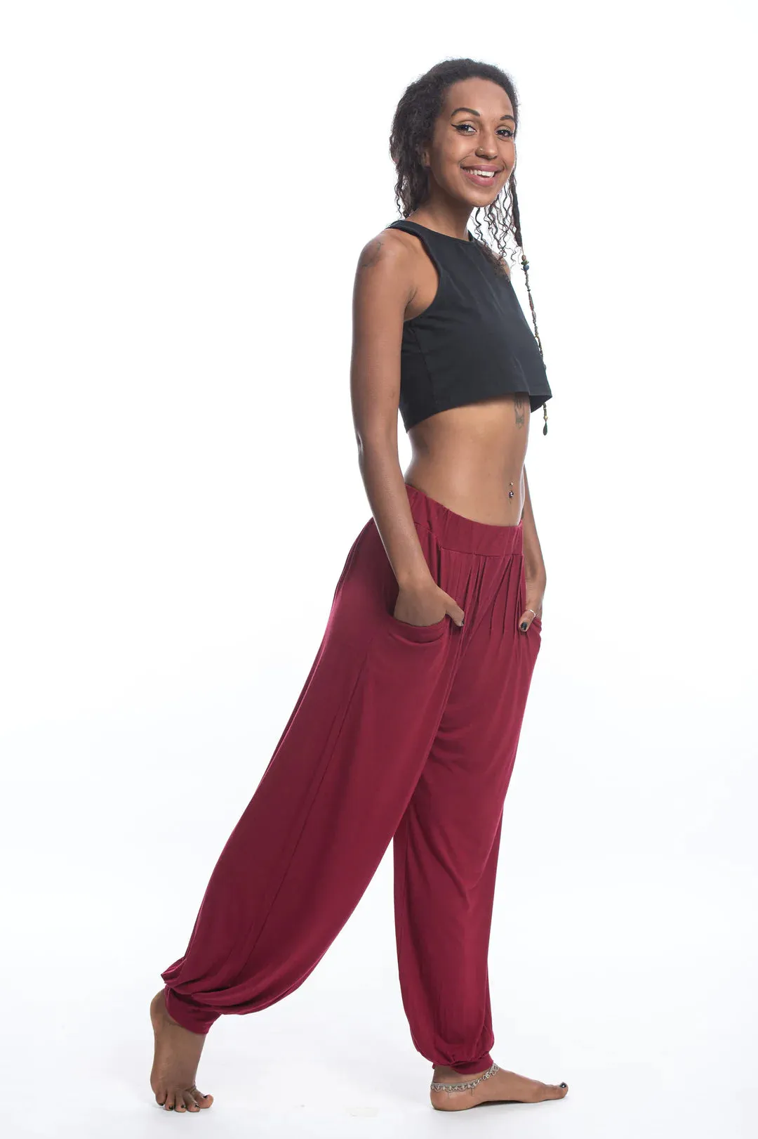 Spandex Cotton Harem Pant - Solid Red, Thailand