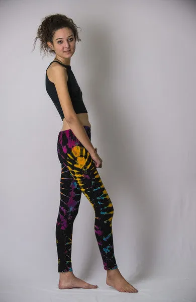 Super Soft Comfortable Womens Leggings Tie Dye Black Gold