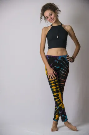 Super Soft Comfortable Womens Leggings Tie Dye Black Gold