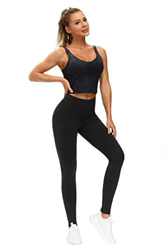 THE GYM PEOPLE Thick High Waist Yoga Pants with Pockets, Tummy Control Workout Running Yoga Leggings for Women (Medium, Black  )