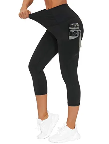 THE GYM PEOPLE Thick High Waist Yoga Pants with Pockets, Tummy Control Workout Running Yoga Leggings for Women (Medium, Black  )