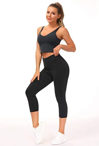 THE GYM PEOPLE Thick High Waist Yoga Pants with Pockets, Tummy Control Workout Running Yoga Leggings for Women (Medium, Black  )