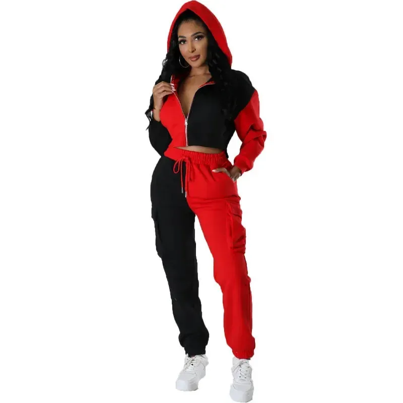 Two Tone Hooded Tracksuit Set