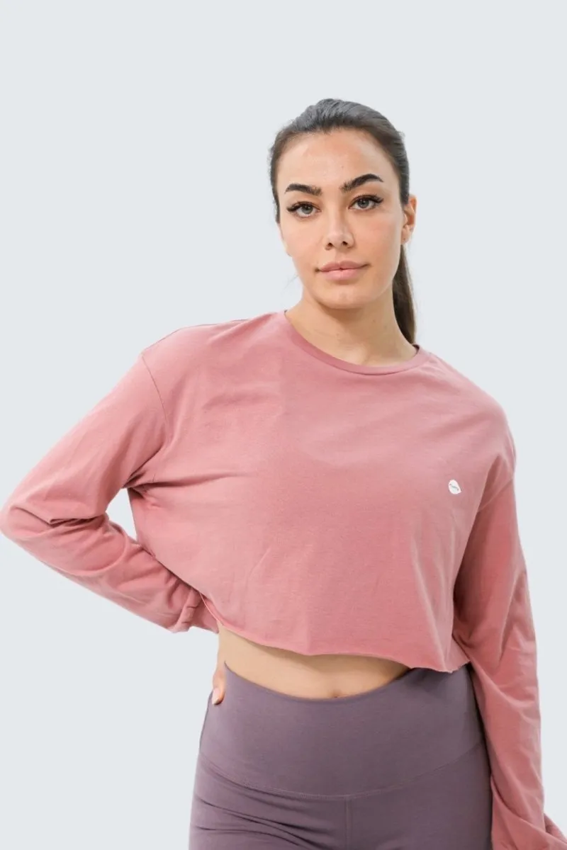 W Moon Cropped Tee Long-Sleeve - Dusty Rose