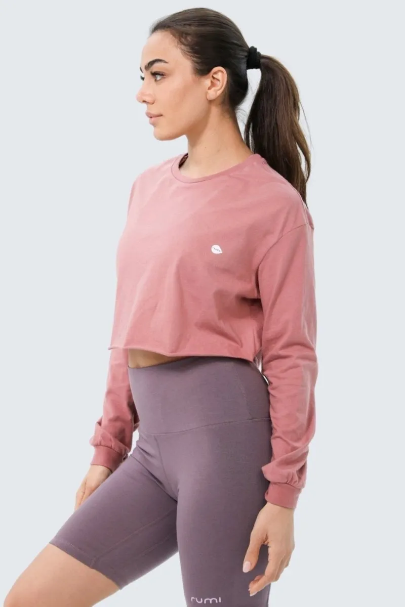 W Moon Cropped Tee Long-Sleeve - Dusty Rose